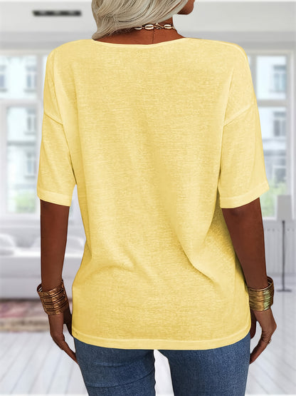 Casual Loose-Fitting Basic Tunics for Women, Featuring a V-Neck And Half Sleeves, Perfect for Summer
