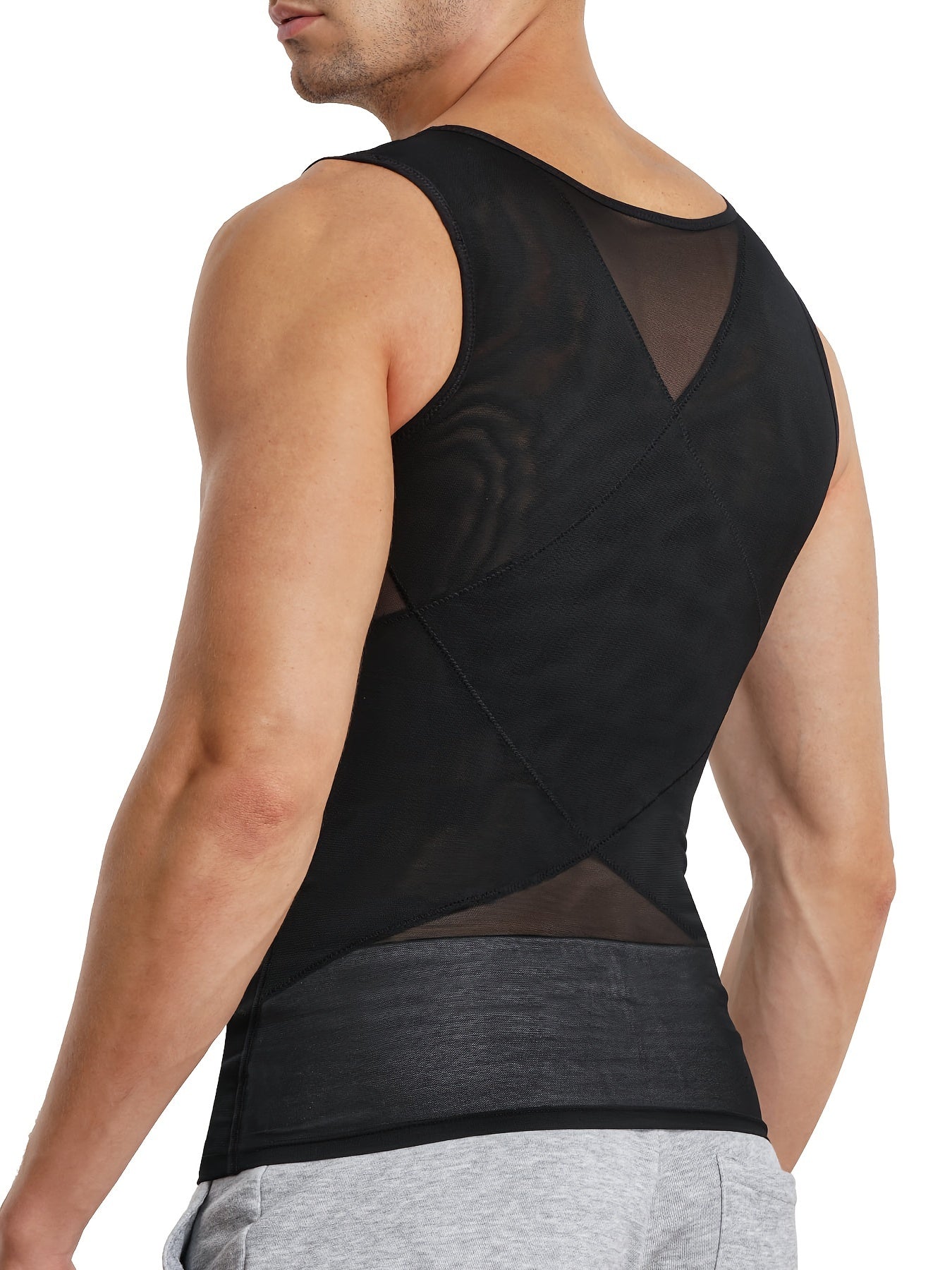 JUNLAN Men'S Compression Shirt | Breathable Double Cross Body Shaper Slimming Vest Tight Tummy Underwear Tank Top | High Stretch Fabric, Crew Neck, Solid Color, Casual Style