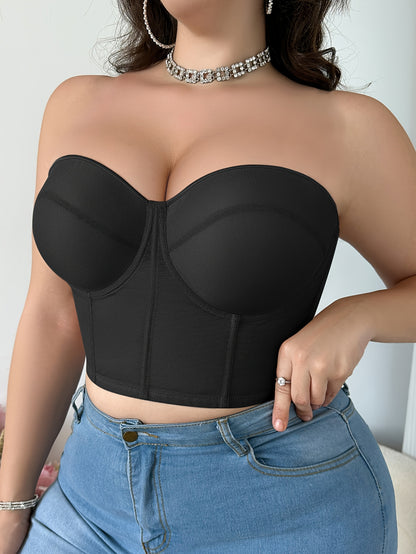 Plus Size Women's Underwire Strapless Push-Up Bra - Adjustable Thin Cup, Breathable Support with Tummy Control & Waist Slimmer, Push-Up Breast Support & Comfortable Shaping Camisole for Everyday Elegant Fit, Underwire Support, Durable Underwire