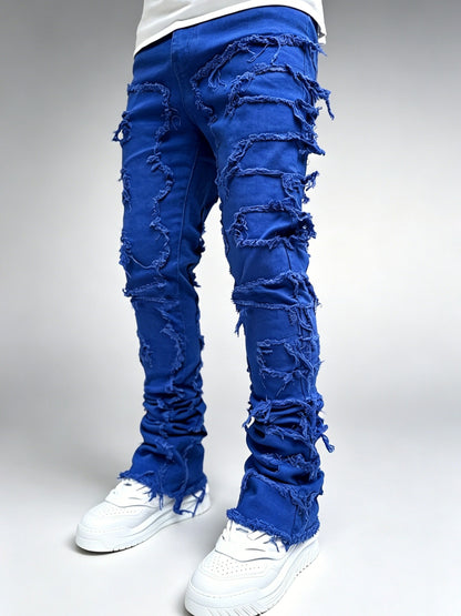 Men's Creative Tassel Decor Straight Fit Jeans, Men's Casual Mid-Rise Elastic Street Style Hip-Hop Skate Rap Jeans for All Seasons