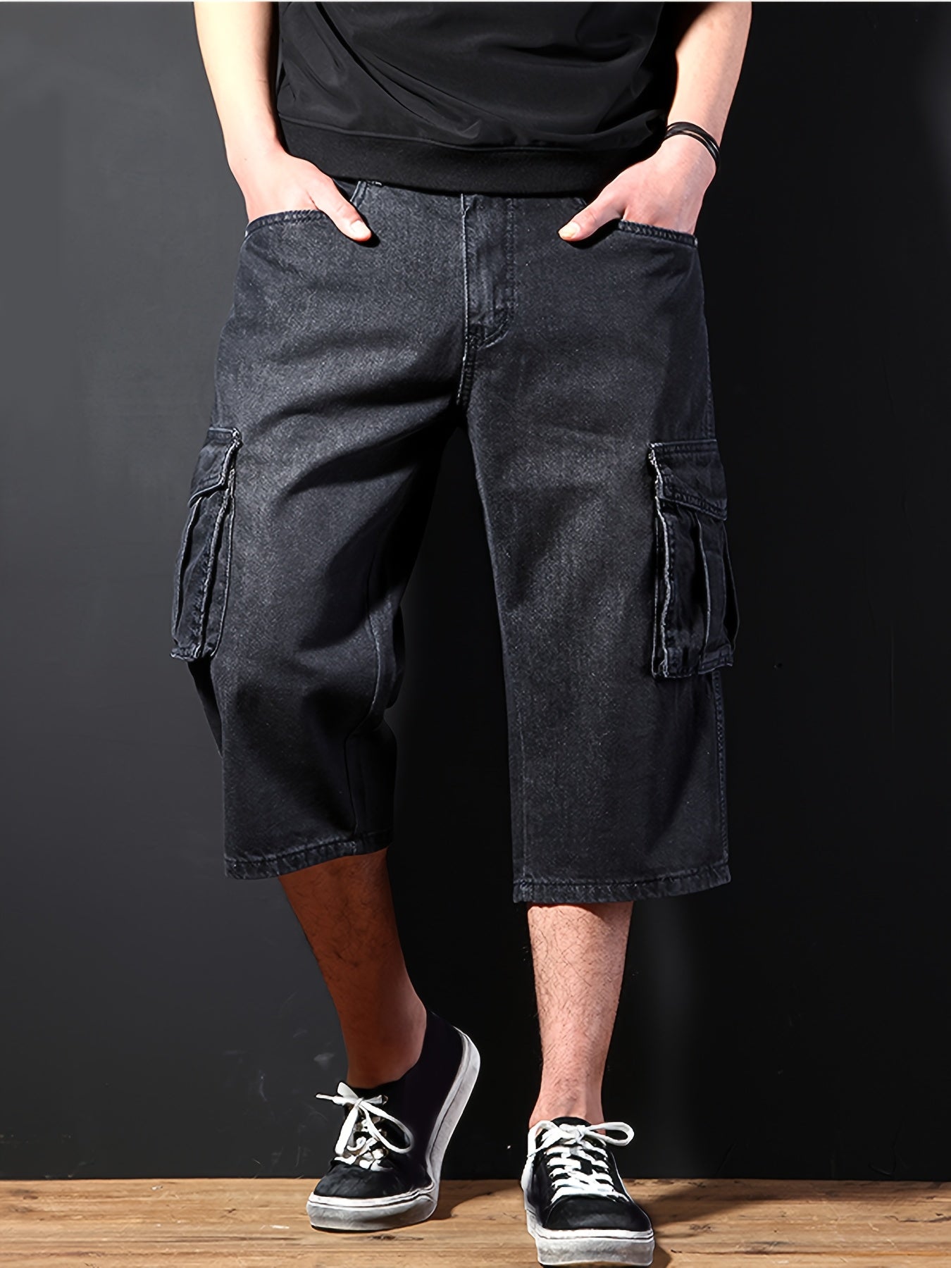 Men'S Loose Fit Multi- Work Outdoor Casual Denim Cargo Shorts
