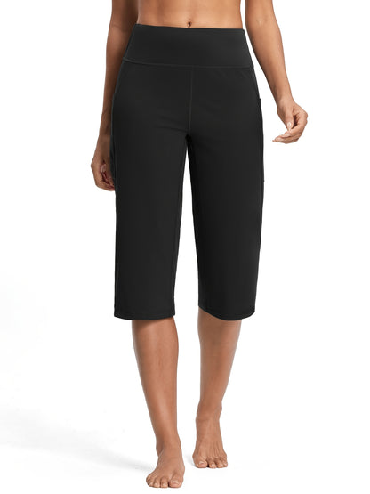 18-Inch Capri Trousers for Women Featuring a High Waist, Pockets, Tummy Control, And a Loose Straight Leg Design Suitable for Workouts And