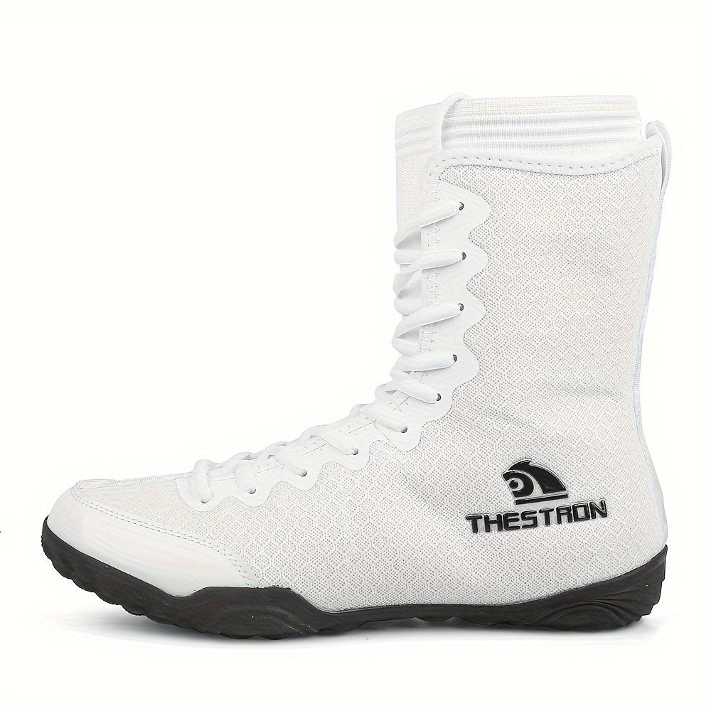 Men's High-Top Boxing Shoes - Non-Slip, Comfortable Wrestling & Training Sneakers for Indoor Sports, Black/White