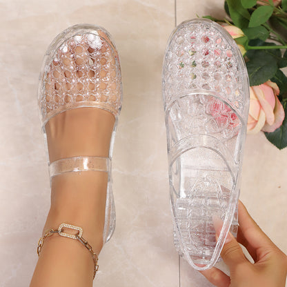 Women's Jelly Sandals, Hollow Woven Flat Sandals, Soft And Comfortable, Easy to Put on And Take Off, Beach Shoes, Summer Shoes