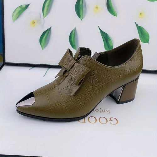 Women's Glossy Pointed High-heeled Casual Shoes, Paired with Cute Bows, Women Shoes
