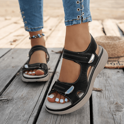 Women' Adjustable Walking Sandals with Thick Cushioned Sole & Non-Slip Sole Suitable for Beach, Travel, Shopping - Lightweight Open-Toe Platform Sneakers with Hook-and-Loop Closure, Soft PVC Footbed for Daily Wear, Vacation Footwear, Women Shoes