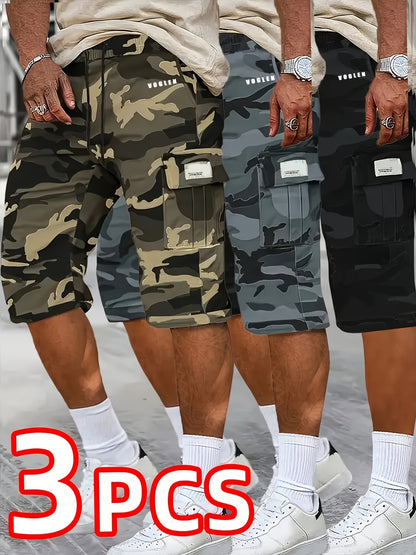 2026 Men's fashionable and high-end versatile shorts, loose camouflage seven quarter shorts, 3pcs set, perfect gift for match day, football fan gear for all fans