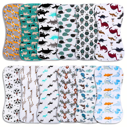 Set of 12 Large, Thick, And Super Absorbent Baby Burp Cloths with Snaps, Designed for Boys, Perfect for Managing Spit-Up