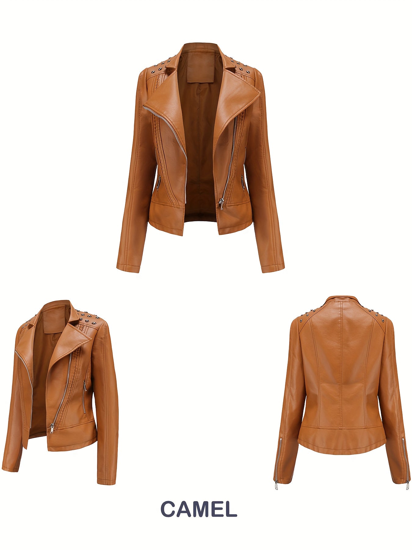 Women'S Beaded Jacket Women Long Sleeve Fashion Jacket Lapel Biker Clothing