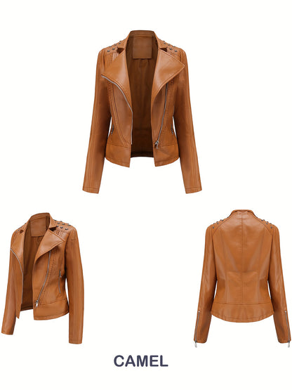 Women'S Beaded Jacket Women Long Sleeve Fashion Jacket Lapel Biker Clothing