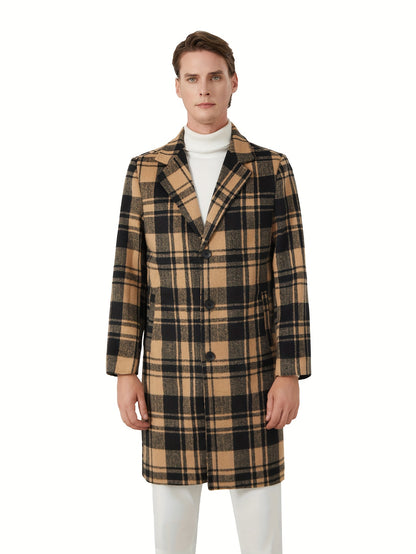 Mens Long Trench Coat Single Breasted Wool Blend Pea Coat Warm Winter Overcoat with Pockets