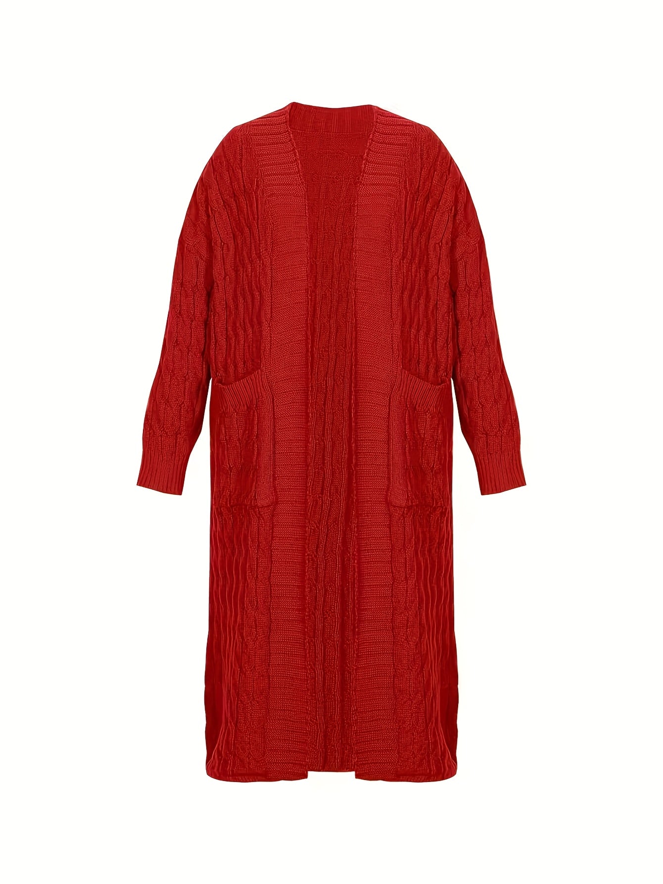 Plus Size, Large Size Twisted Flower Long Cardigan with Large Pockets, Loose Sweater Jacket for Autumn and Winter Fashion, Over the Knee for Outerwear