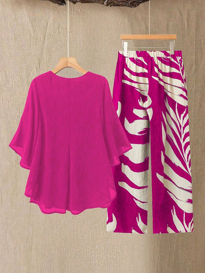 Women's Two-Piece Pants Set - Graphic Print Casual Look 6981