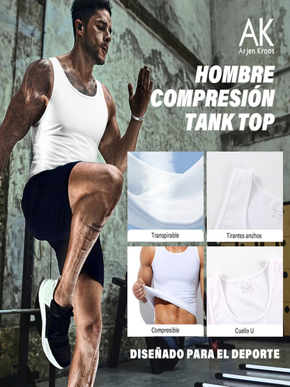 5-Pack Men'S Compression Shirts - Tummy Control Waist Trainer Vest, Sleeveless Body Shaper with Neoprene Filler, Medium Stretch Athletic Base Layer for Workout & Casual Wear, Ruched Design for Enhanced Support, All-Season Slimming Shapewear, Waist Trainer