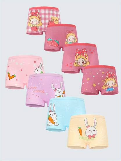 8pcs Girls Cotton Underwear Soft Breathable Cartoon Print Girls Boxer Underwear