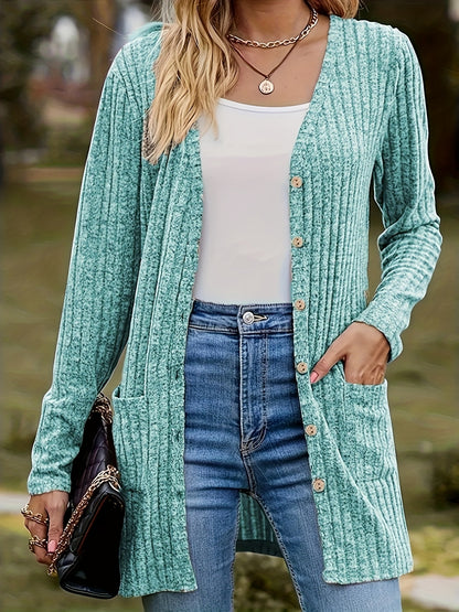 Elegant Orientation + Women'S Fashion Elegant Rib Button Pocket Cardigan