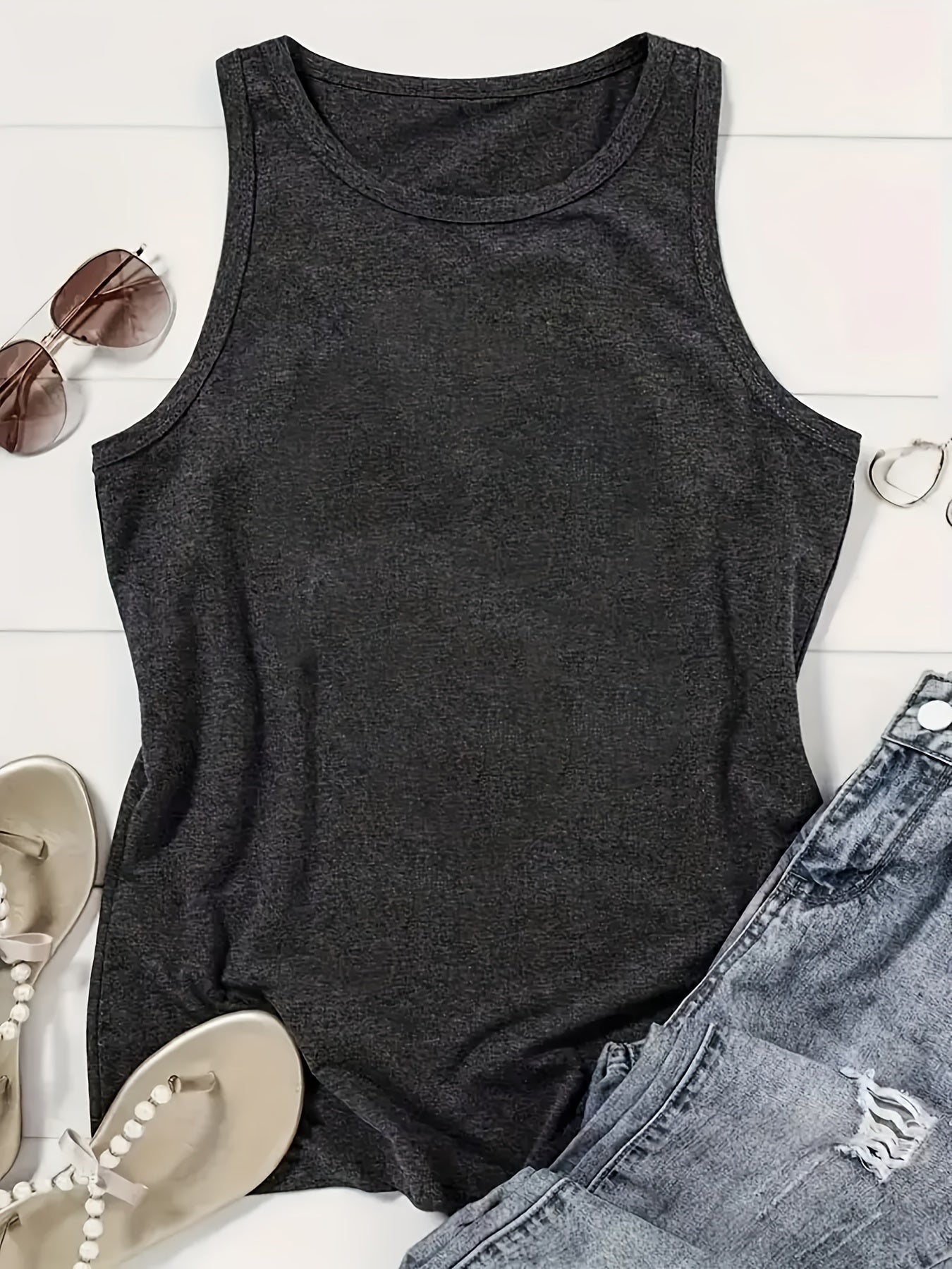 [Fun Cartoon Vest] I Feel Like This Scribble Women's Regular Vacation Vest - Fun Cartoon Letter Pattern Print, Round Neck Casual - Machine Washable, Fashionable and Versatile Women's Clothing