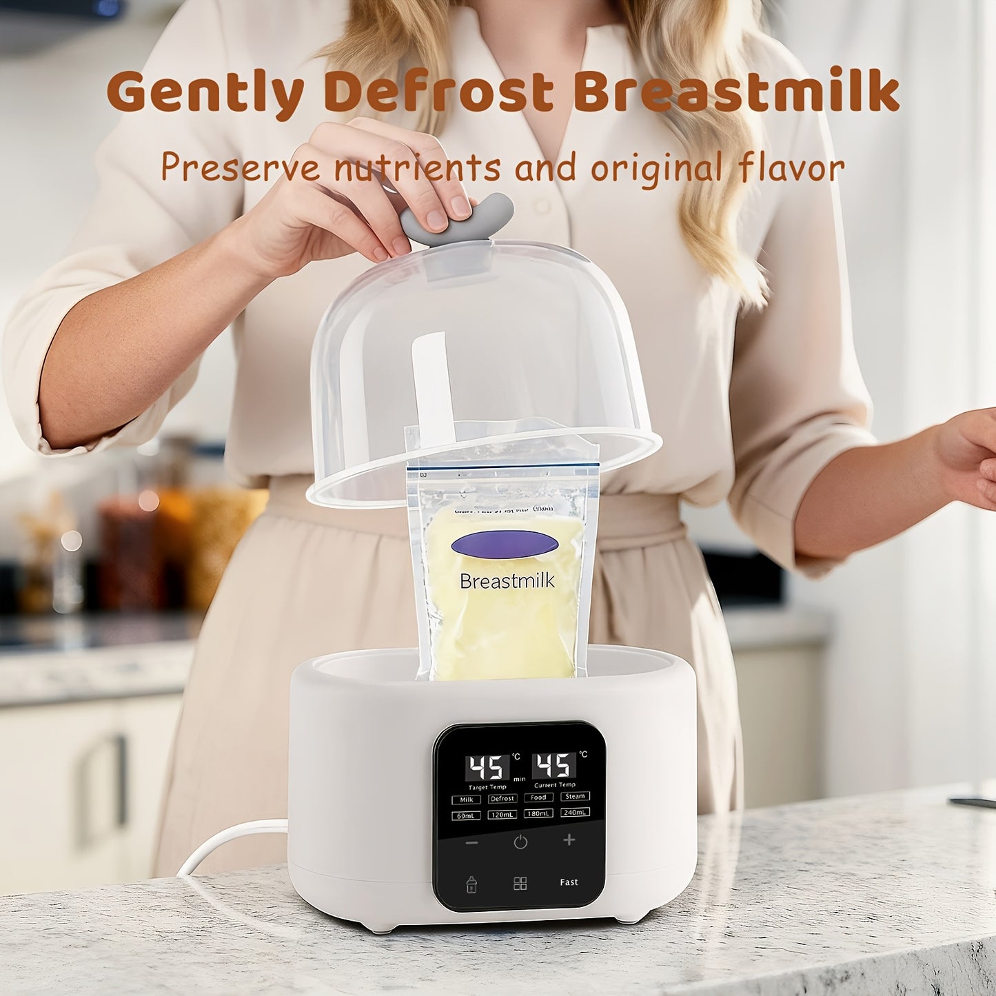 6-In-1 Fast Milk Warmer with Timer, Adjustable Temp Control, Auto Shut-Off, Defrost And Keep Warm Functions for Formula, Breastmilk And Food Jars, Portable, Compact Design, Ideal for Night Feeding