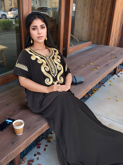 Middle Eastern Kaftan Dress for Women - Classic Robe Featuring Short Sleeves And a Round Neck, This Short Dress Is Ideal for Year-Round Use, Machine Washable Cultural Garment for Muslim Women, Perfect for Hajj, Eid, Weddings, And Everyday Modesty