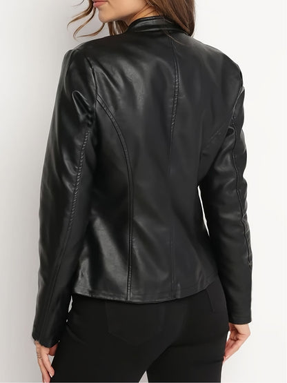Black Short Faux Leather Jacket for Women, Cool Biker Style Slim Fit Coat, Edgy Cropped Top for Dating Shopping Travel, Fall Spring Outerwear