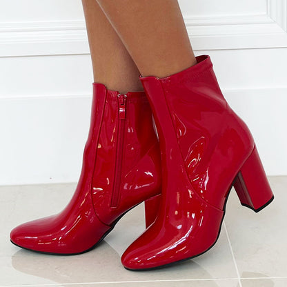 TRENDSup Women's Faux Leather Pointed Toe Ankle Booties with Block Heel – Stylish Fall Dress Boots