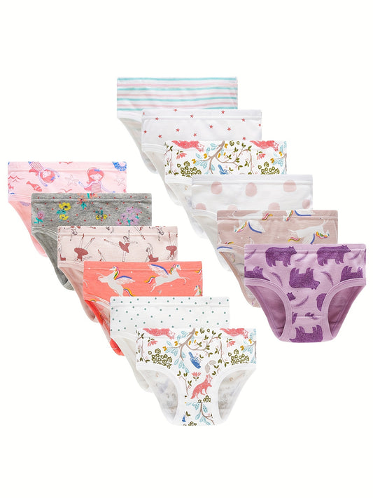 12-Pack Girls' Cotton Briefs - Cute Mermaid and Ocean Prints – main product image