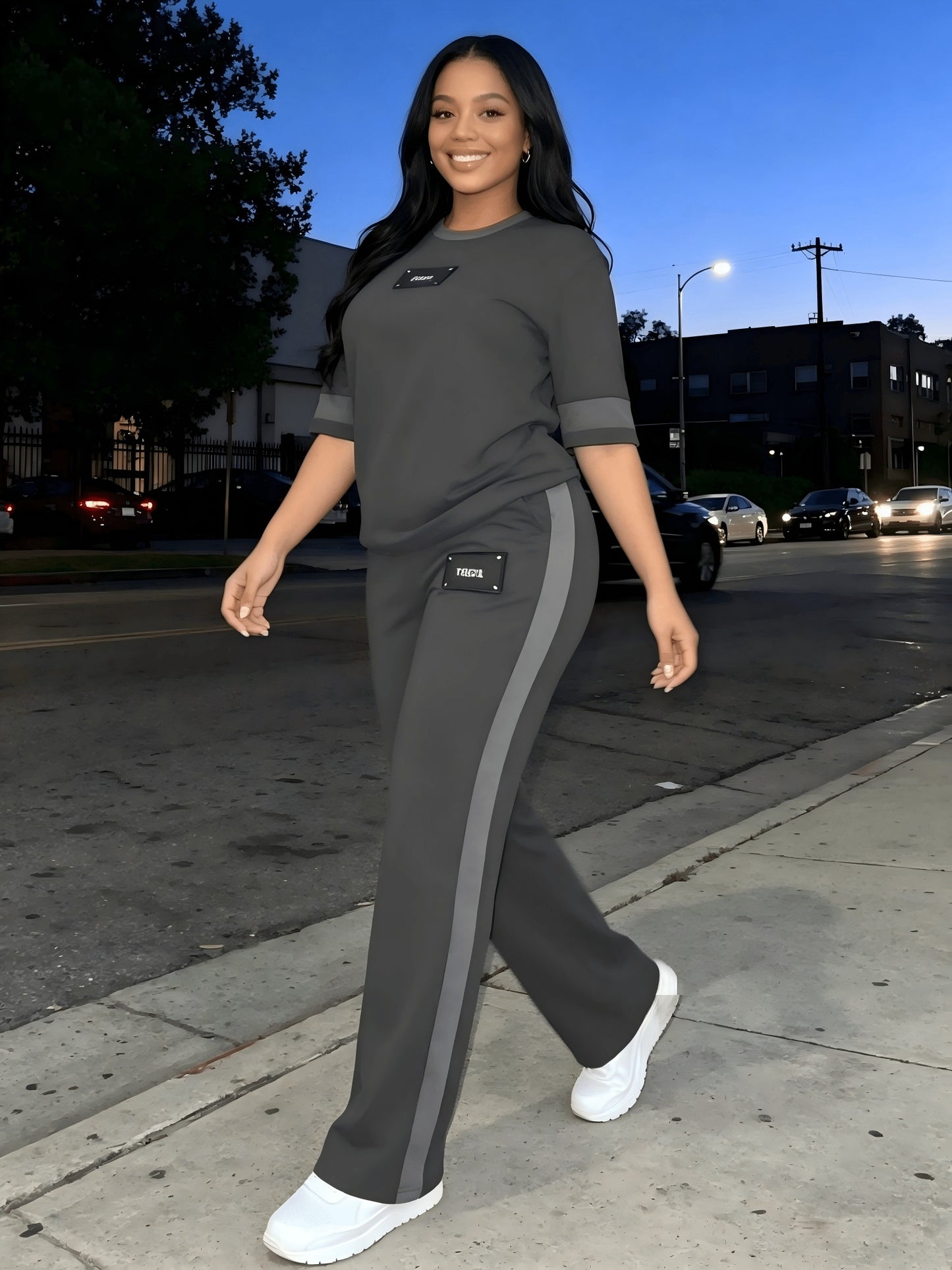 Women's Slate Grey High-Waist Slim-Fit Wide-Leg Pants - product view 6