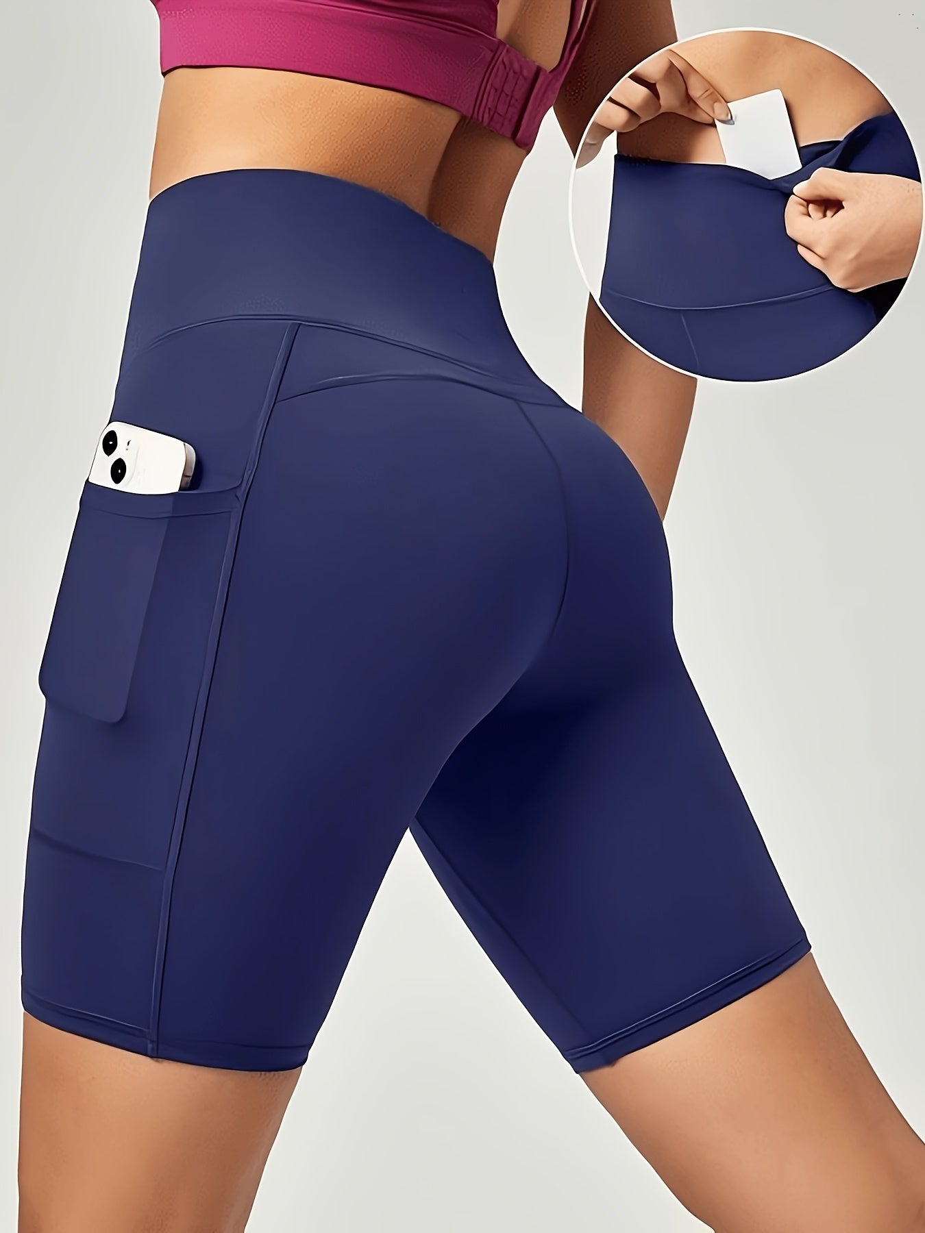 4pcs Women'S High-Waisted Tummy Control Yoga Shorts With Pockets For Running, Cycling, Fitness Breathable Fabric, Navy, Burgundy, Charcoal, Black Activewear, Gym Shorts, Running Gear, Functional Pockets, Thanksgiving Day Christmas Costumes For Women