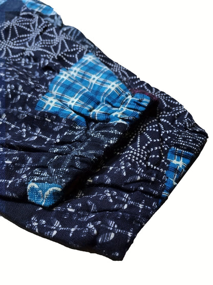 Men'S Stylish 100% Loose Colorful Fans Pattern Pants with Pockets, Casual Breathable Comfy Trousers for City Walk Street Hanging Outdoor Activities