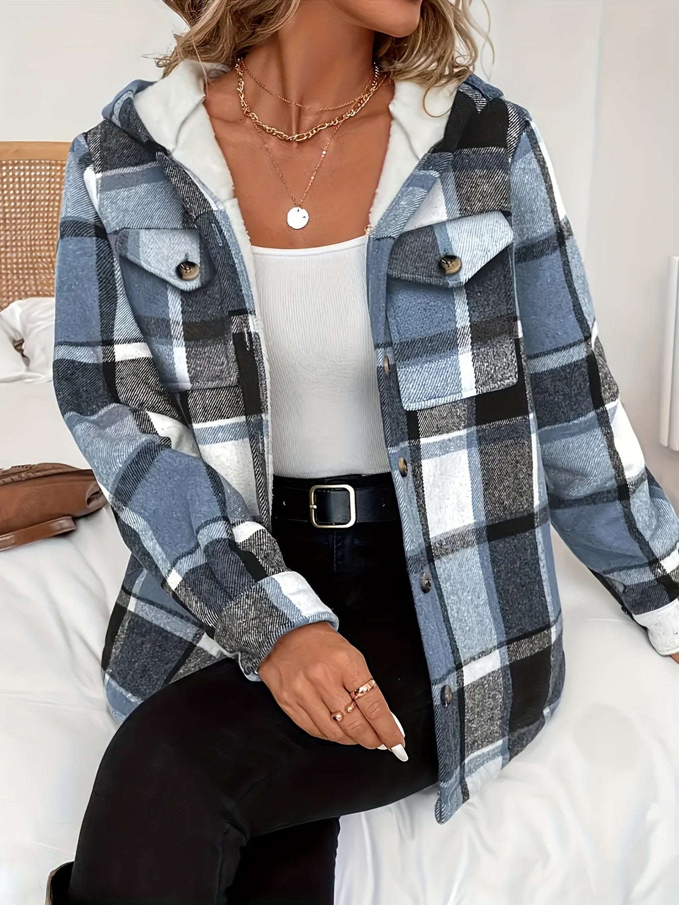 Women'S Winter Clothes, Plaid Flannel Shirt Jacket Longline, Fleece Lined Warm Coat, Oversized Casual Outerwear