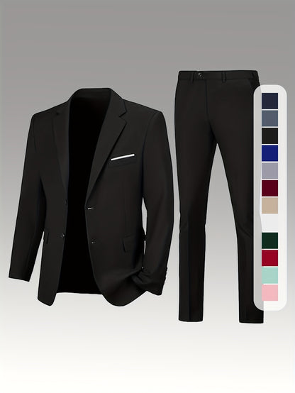 Men's Suits for Men, Trajes Para Hombres Elegantes - Solid Color Serge Blazer Pants Set, Slim Fit Modern Men's 2pcs Suit for Business, Formal & Graduation Events