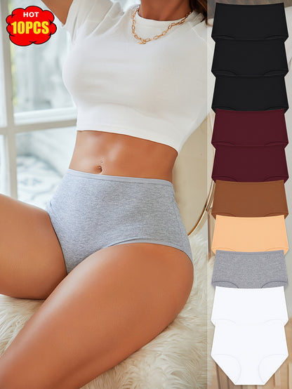 10pcs Set Of Solid Color Cotton Underwear, Elegant, Simple, Comfortable, Soft And Breathable Underwear, Suitable for Daily Commuting, Women's Underwear And Underwear