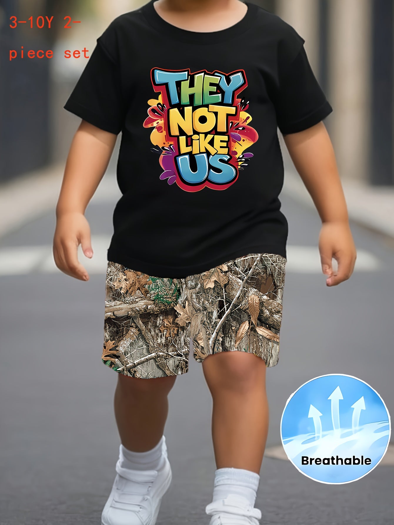 3-10Y Boys & Girls Children's Outfit Set: Trendy Letter T-Shirt + Colorful Breathable Shorts, Perfect for Outdoor