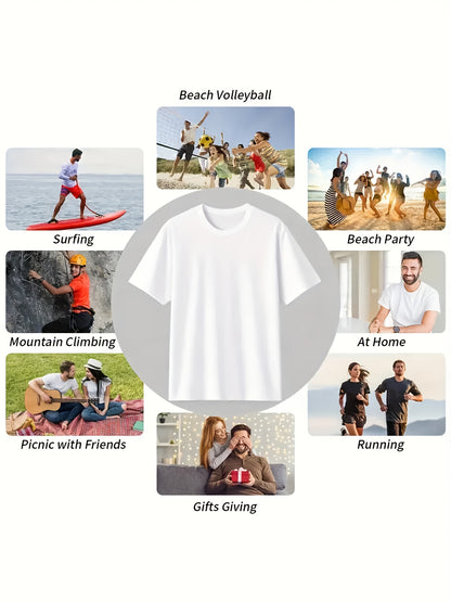 Men's Plus Size T-Shirt - American Dream & Faith Theme, Geometric Graphic Print, Casual Crew Neck, Short Sleeve, Regular Fit, Ideal for Summer Trips & Casual Attire, Great Gift for Boyfriend | USA Journey Inspired Tee | Sleek Finish, PLUS SIZ, Vacation Ou