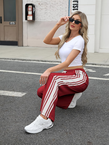 Womens Side Striped Pants Wide Leg Drawstring High Waist Sweatpants Hudson Canyon Stripe Pants with Pockets