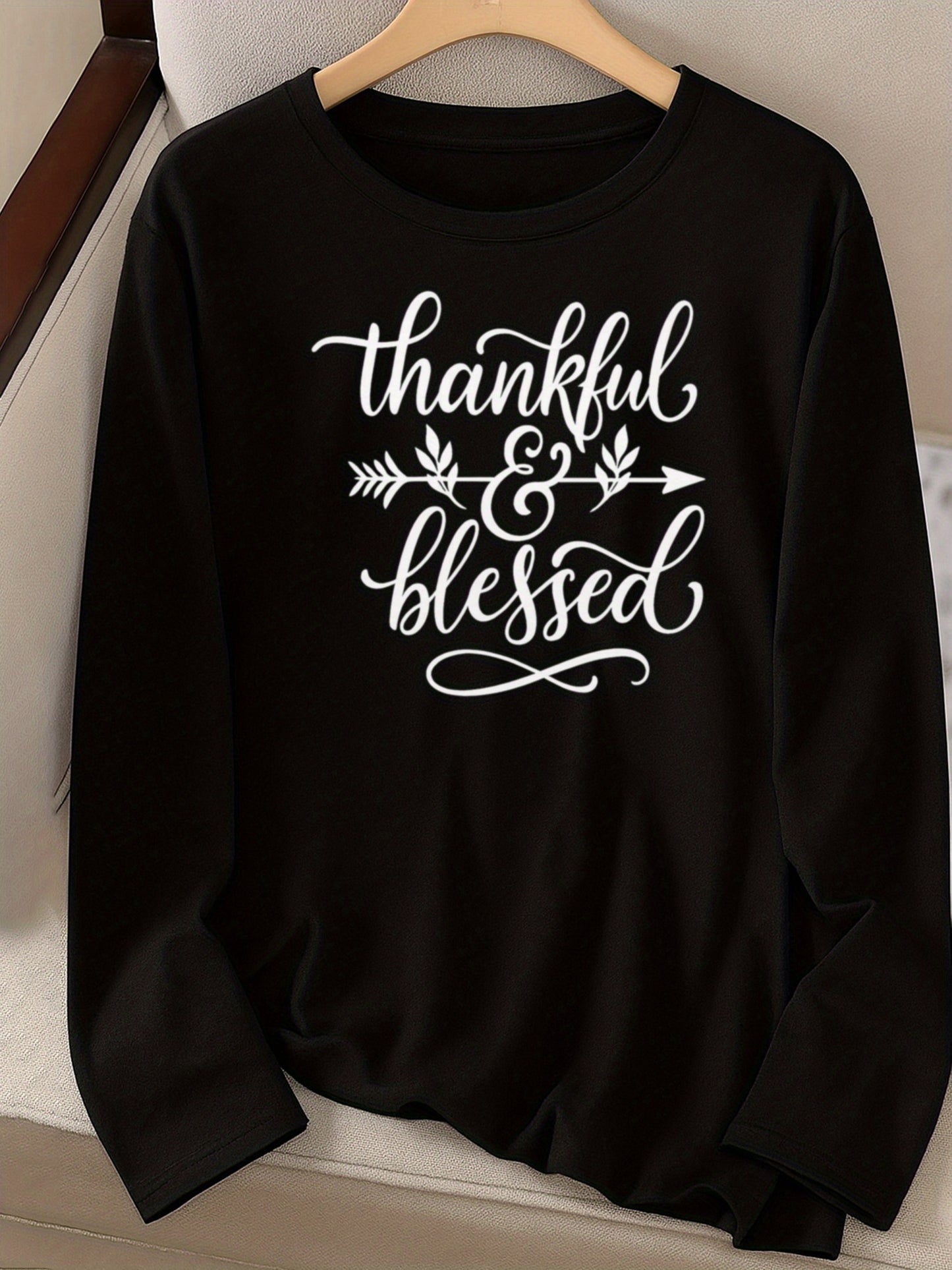 Women'S Long Sleeve T-Shirt with a Design Expressing Gratitude And Blessings - Easy to Wash, Breathable, Soft, And with Medium Stretch, Made Of, Perfect for Casual Wear