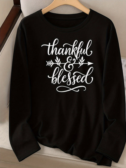 Women'S Long Sleeve T-Shirt with a Design Expressing Gratitude And Blessings - Easy to Wash, Breathable, Soft, And with Medium Stretch, Made Of, Perfect for Casual Wear