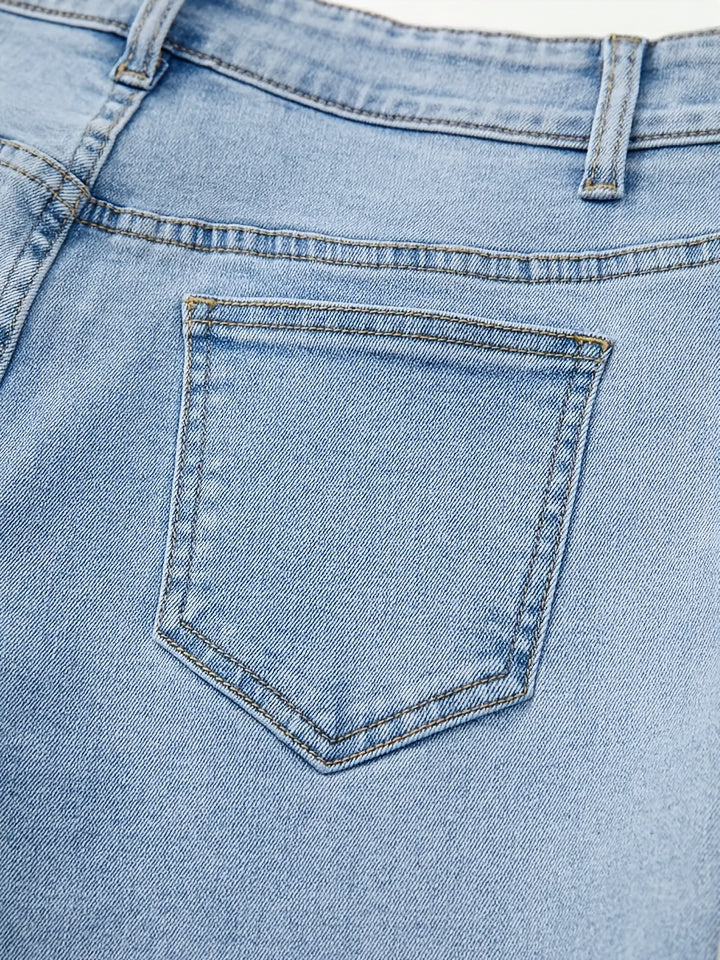 Women'S Plus Size Denim Clothing Bow Tie Side Large Pocket Denim Straight Trousers