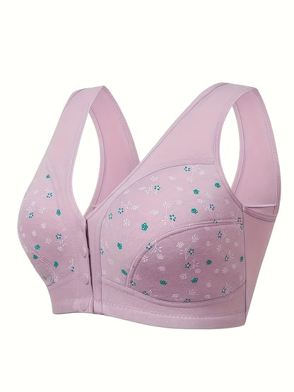 3pcs Plus Size Printed Front-Closure Bra Set Elegant Full-Cup Wire-Free Comfort Bras Women's Lingerie & Underwear Sets Everyday Bras Fashion Underwear Skin-Friendly Fabric Soft Material Padded Bras Seamless Underwear