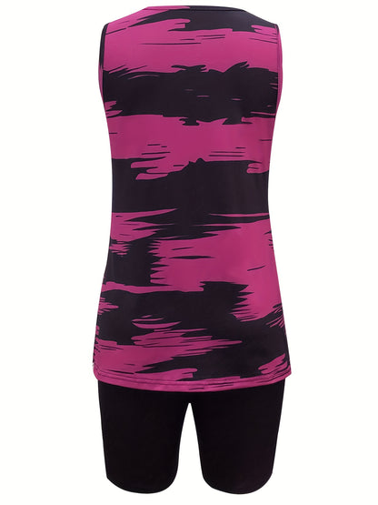Set of a Sleeveless Tank Top with a V-Neck for Women And Fitted Shorts in a Solid Color
