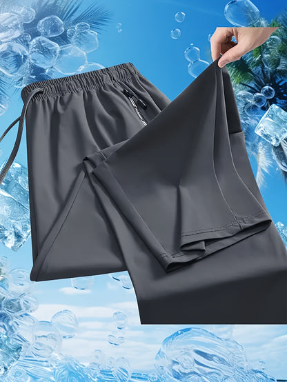 3pcs Men's Straight-Leg Pants, Quick Dry Cool Breathable Lightweight Summer Casual Sweatpants, Elastic Drawstring Waist with Zipper Pockets, Moisture Wicking Athletic Pants for Workout, Running, Hiking, Outdoor & Daily Wear, PLUS SIZE