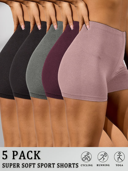 5-Pack Super Soft Biker Shorts for Women No See-Through Workout Running Yoga Athletic Shorts, Women'S Activewear