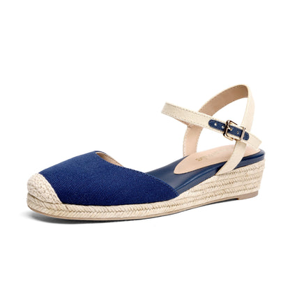 Women's Closed Toe Elastic Ankle Strap Espadrilles Wedge Sandals Soft Emulsion Insole Wedge Sandals