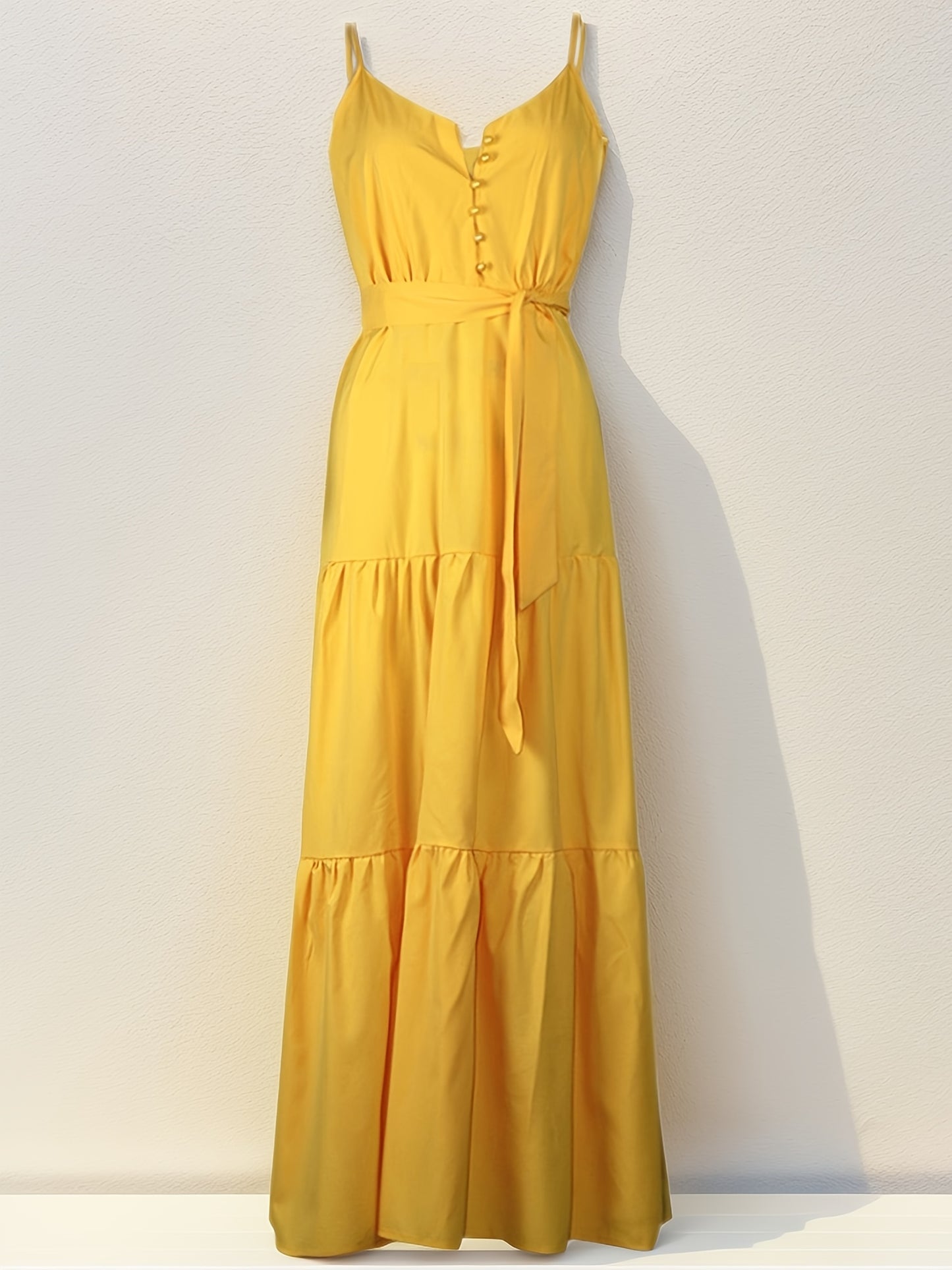 [Summer Suspender Dress] Level 1 Directional Women's Summer Solid Color Buttoned Waist Layered Suspender Dress