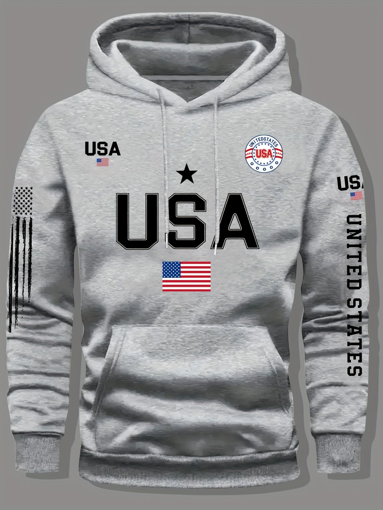 USA Flag Pattern Printed Hoodies, Men's Sweatshirts, United States Letter Printed Casual Knitted Fabric Pullovers for Both Men and Women, Student Couple Outfits, Fashionable Sweatshirts, Autumn and Winter Men's and Women's Sweatshirts