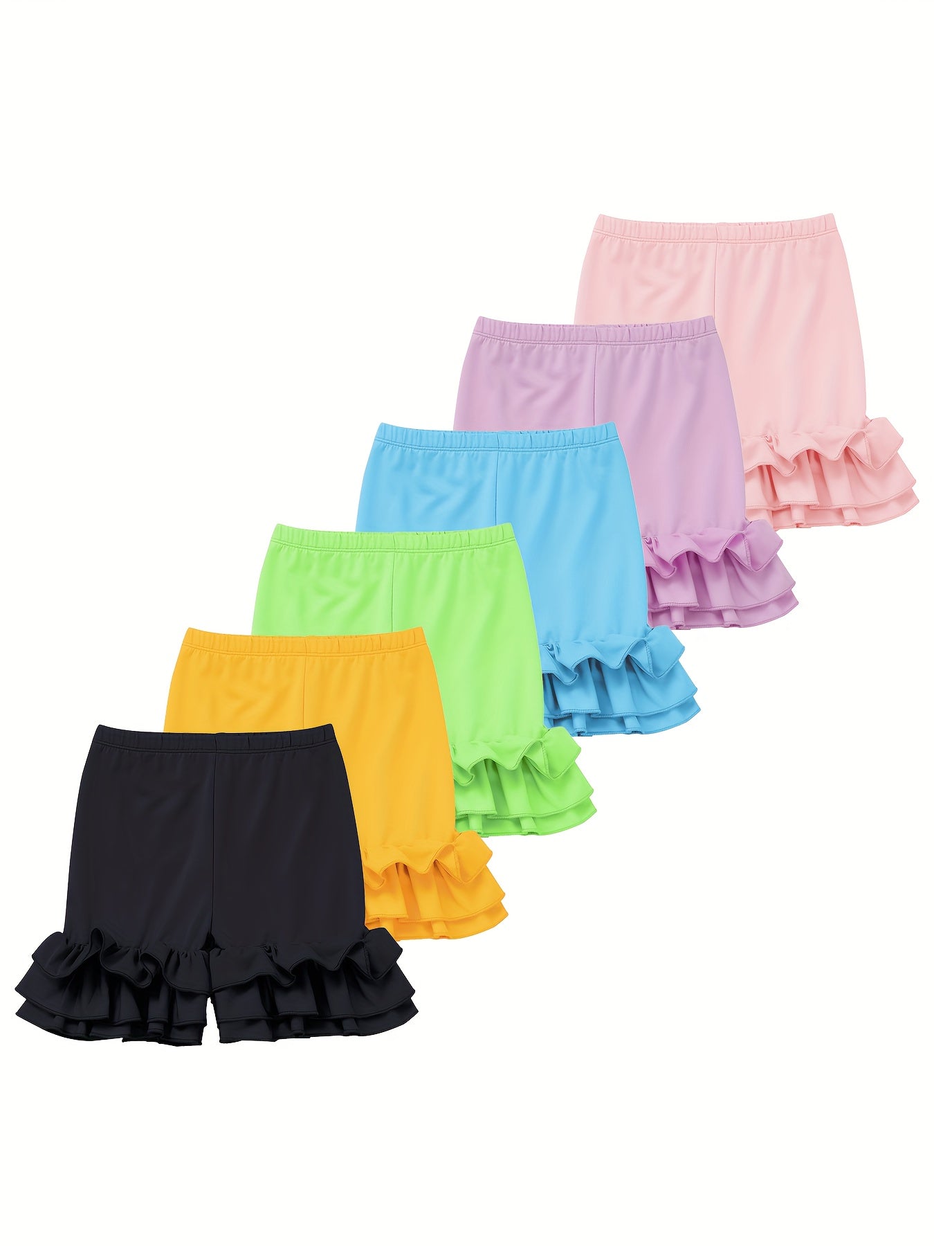 Girls' Black+Light Blue+Dark Green+Orange+Bright Red+Navy Blue Polyester Shorts - product view 14