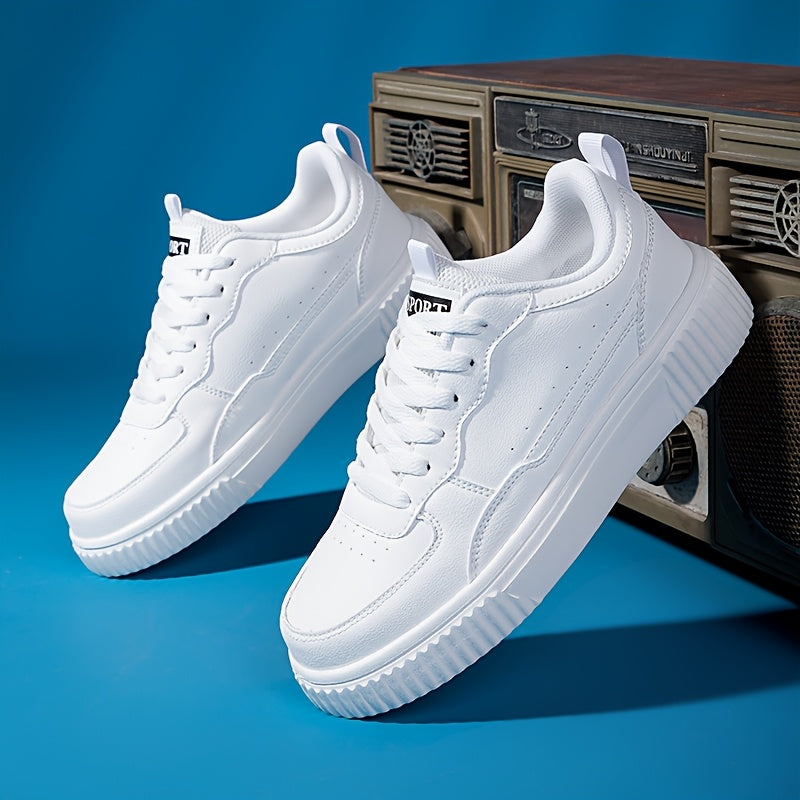 Women'S White Casual Sports Shoes - Lace-Up Low-Top Flat Tennis Shoes, Breathable Upper, Shock-Absorbing And Wear-Resistant MD Sole, Suitable for All-Season Sports, Running, Traveling And Daily Wear, Skate Shoes, Fashionable Women'S White Sneakers