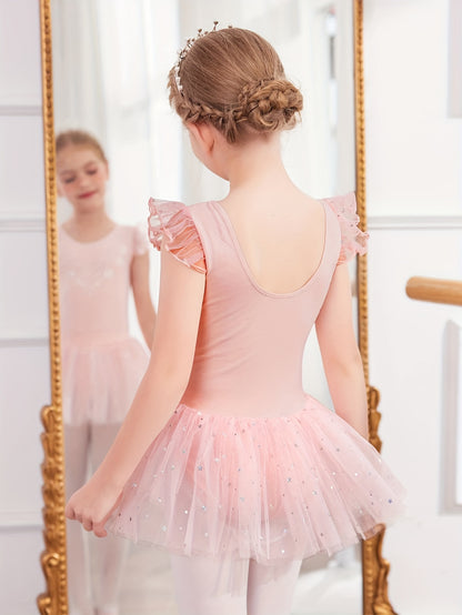 [Perfect Gift] Sweet Girls Ruffle Sleeve Ballet Skirted Leotard Shiny Dance Tutu Dresses for Ballet Gymnastics Performance, Perfect for Outdoor, All Seasons, Gift for Back-to-School Season, Beach Essentials, Perfect for Outdoor