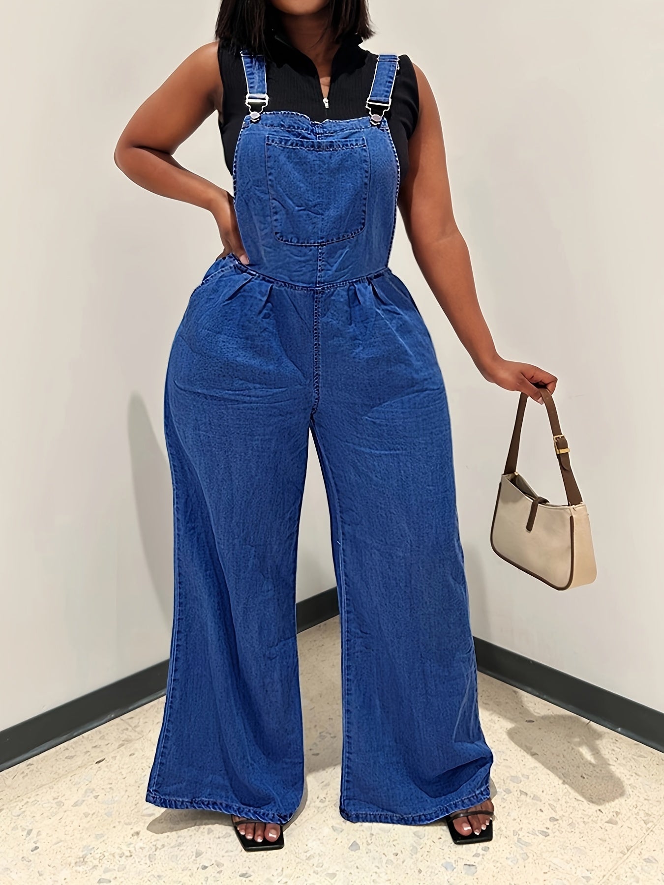 Cross-border European and N Fashion Trend Ladies Jeans Straps Wide Leg Pants