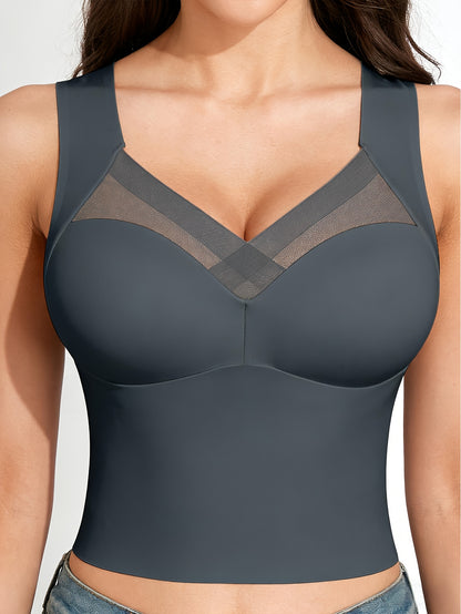 1pc EssElegance Wireless Sports Bra - Push-Up, Side Smoothing, High Stretch, Built-in Pads